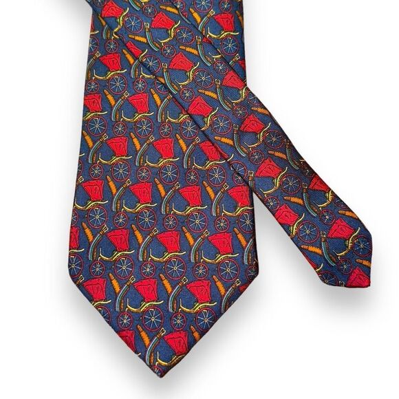 Brooks Brothers Red & Navy Horse Drawn Buggy 100% Silk Tie - Picture 1 of 5
